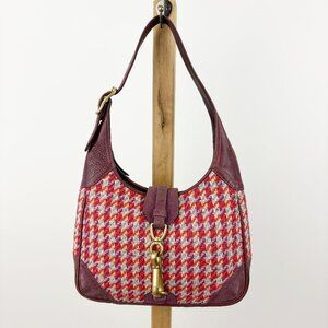 Coach Hamptons Houndstooth Hobo Shoulder Bag Purple Orange Wool Cloth Suede